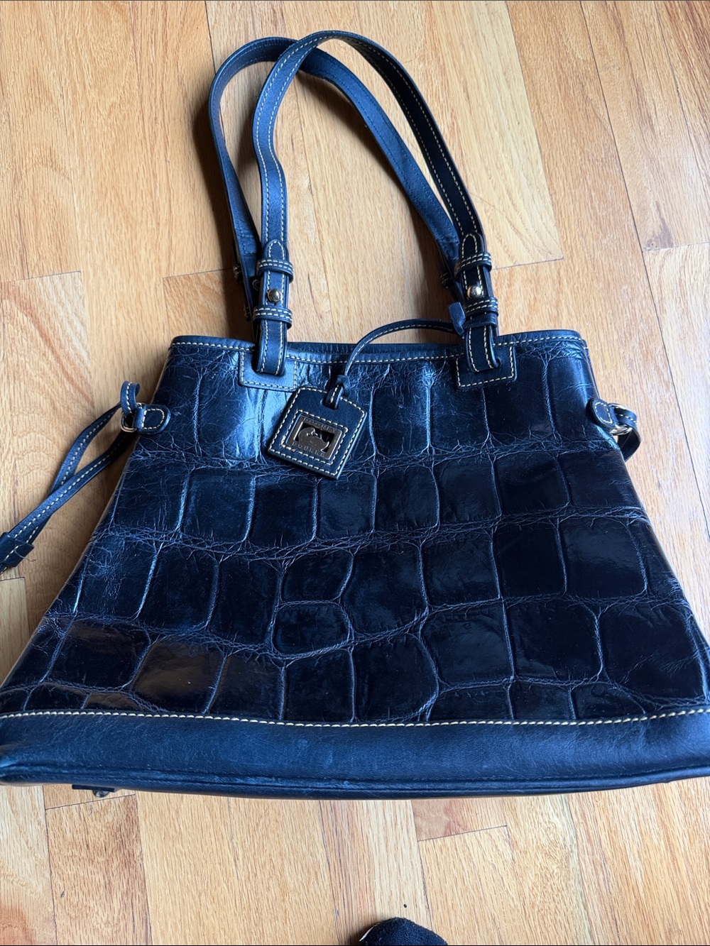 Dooney & Bourke Black Croc-Embossed Leather Shoulder Tote